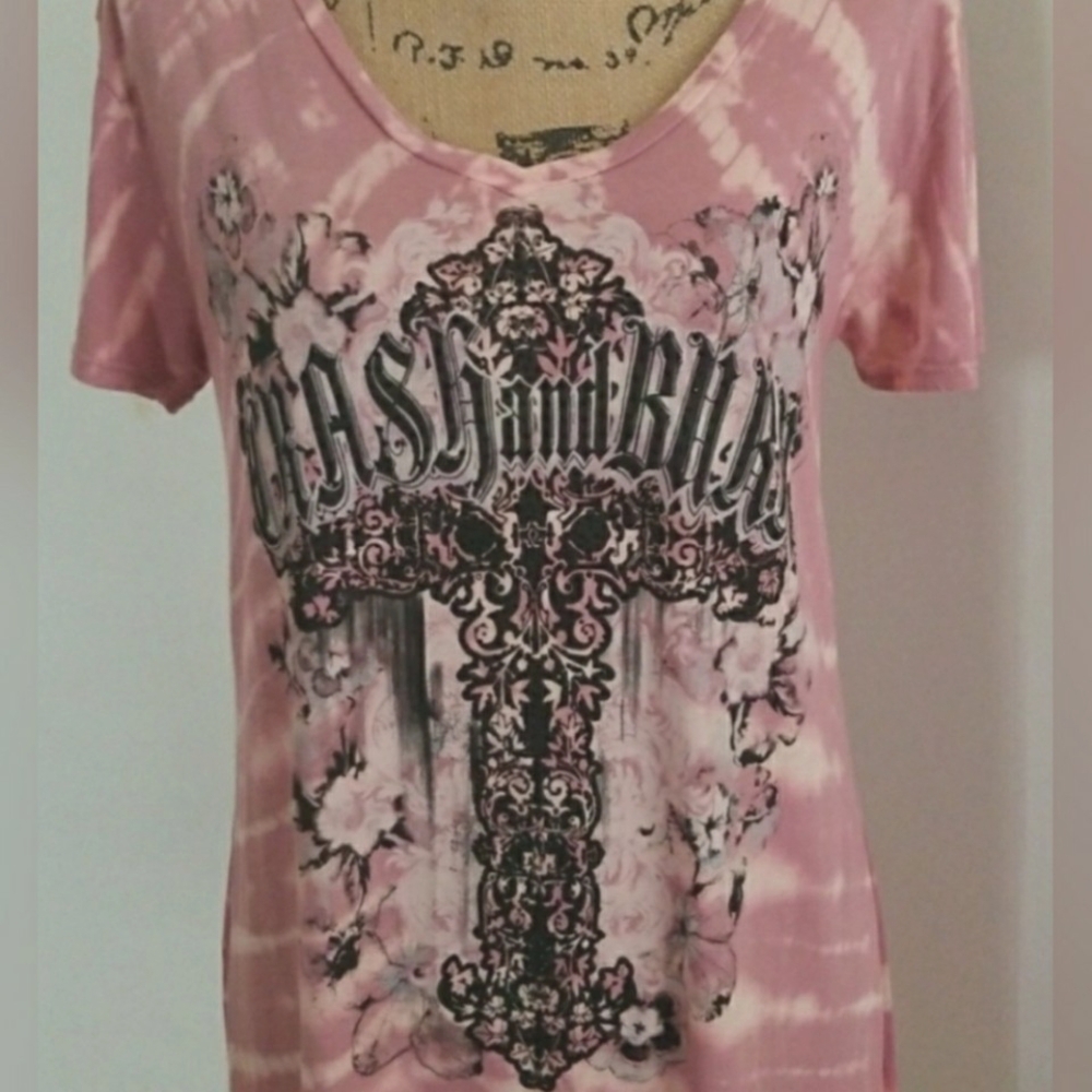 💓Crash & Burn, Cross & Roses Detail, Tie-Dye Oversized/Flowy Tee💓